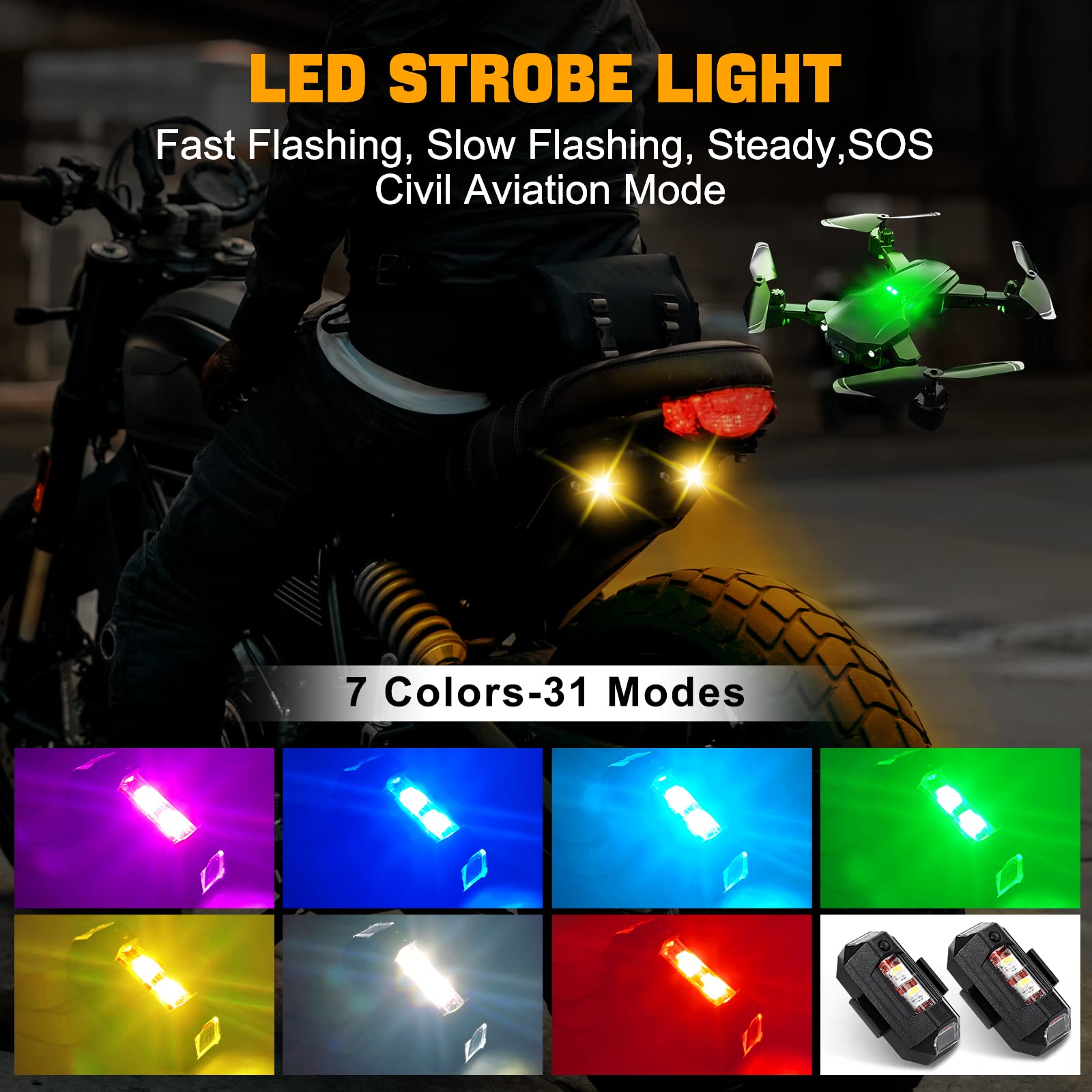 Drone Led Light - Luzes da motocicleta drone luz estroboscópica